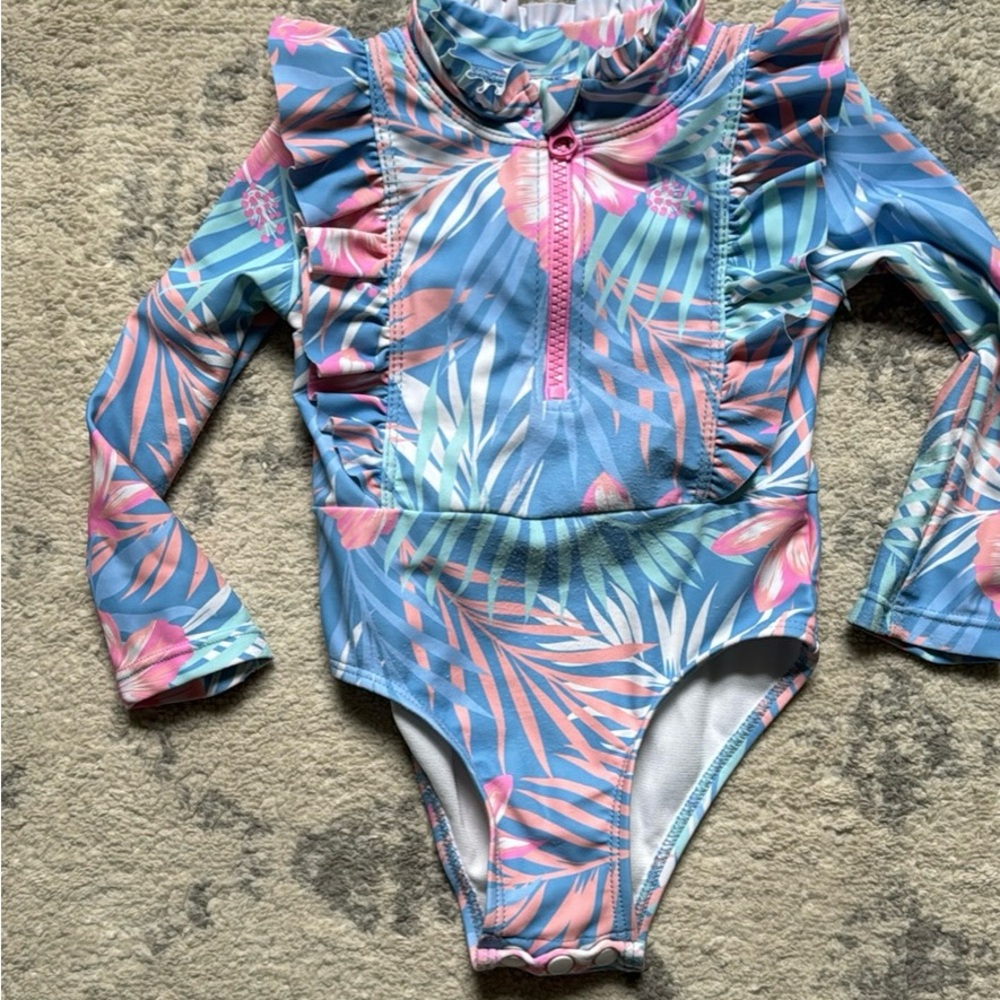 Tommy Bahama Floral Zip Swimsuit - Pink and Blue 12-18 month